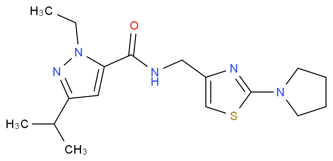 1-ethyl-3-isopropyl-N-{[2-(1-pyrrolidinyl)-1,3-thiazol-4-yl]methyl}-1H-pyrazole-5-carboxamide_Molecular_structure_CAS_)