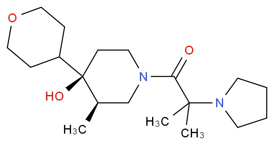 (3R*,4R*)-3-methyl-1-[2-methyl-2-(1-pyrrolidinyl)propanoyl]-4-(tetrahydro-2H-pyran-4-yl)-4-piperidinol_Molecular_structure_CAS_)