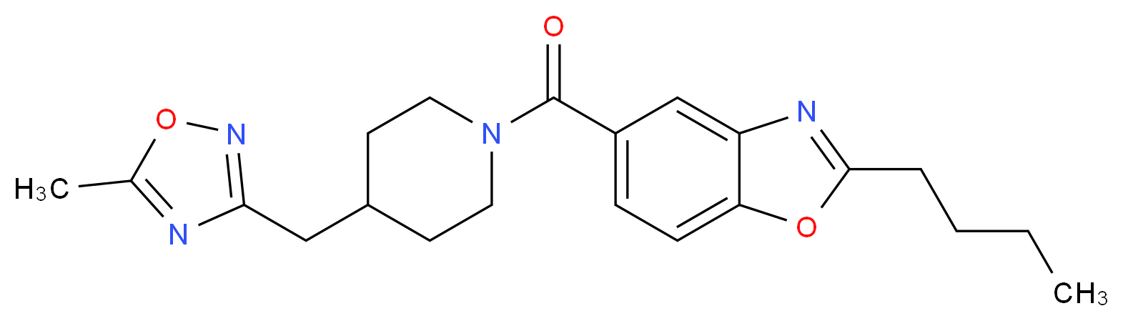 2-butyl-5-({4-[(5-methyl-1,2,4-oxadiazol-3-yl)methyl]piperidin-1-yl}carbonyl)-1,3-benzoxazole_Molecular_structure_CAS_)