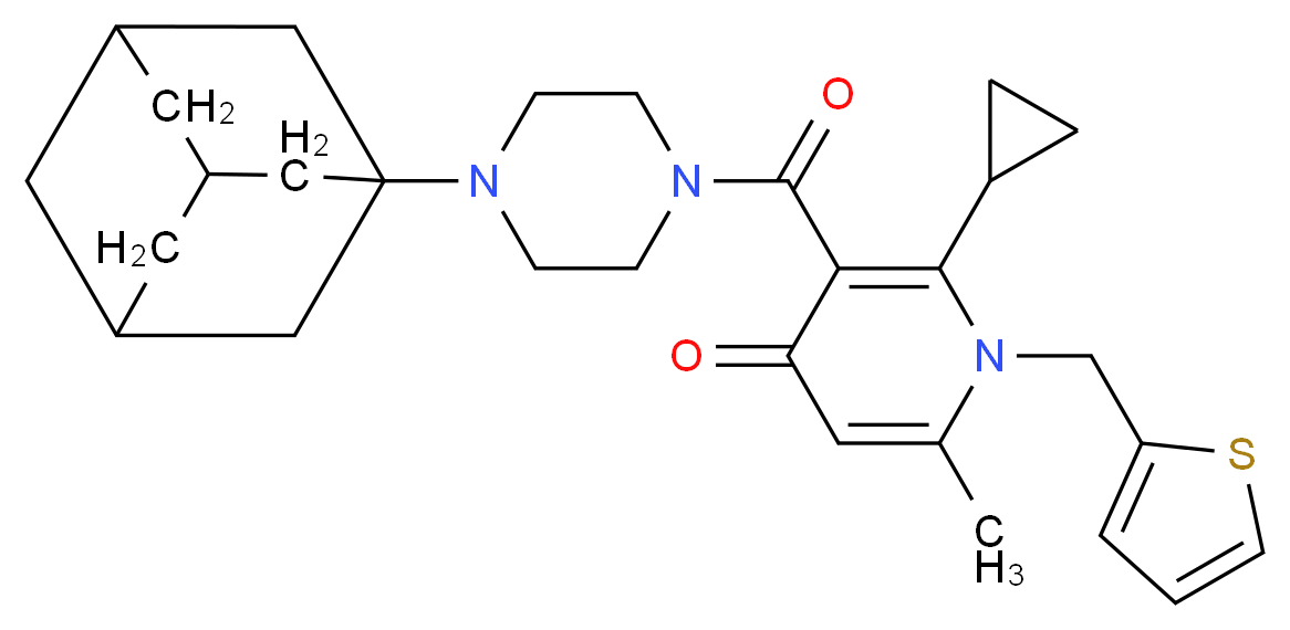 3-{[4-(1-adamantyl)-1-piperazinyl]carbonyl}-2-cyclopropyl-6-methyl-1-(2-thienylmethyl)-4(1H)-pyridinone_Molecular_structure_CAS_)