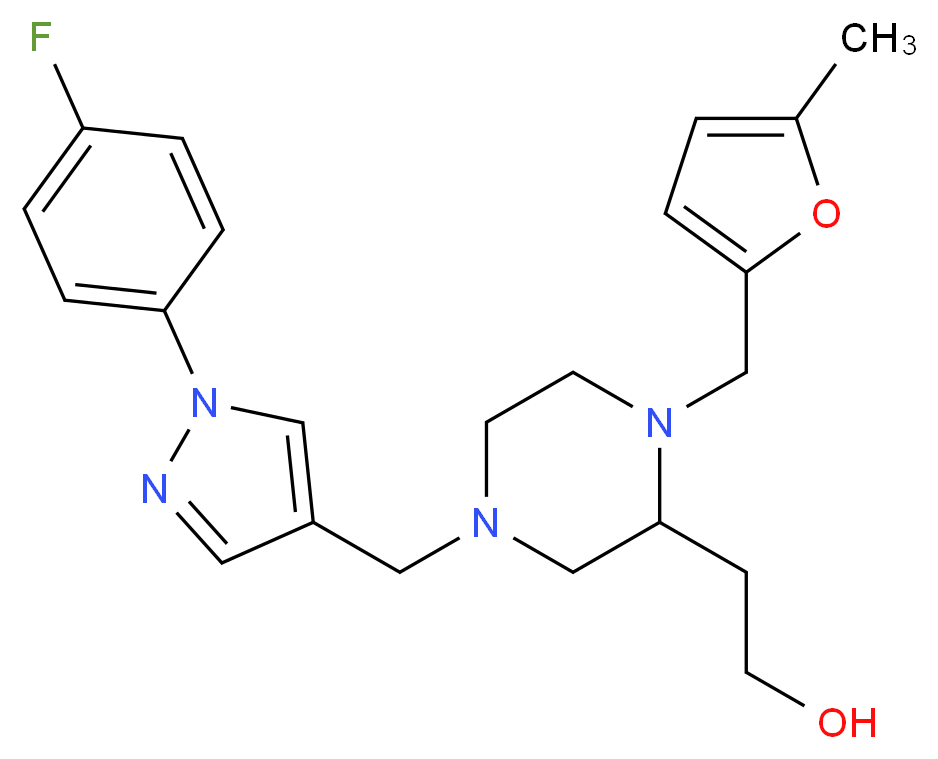 2-{4-{[1-(4-fluorophenyl)-1H-pyrazol-4-yl]methyl}-1-[(5-methyl-2-furyl)methyl]-2-piperazinyl}ethanol_Molecular_structure_CAS_)