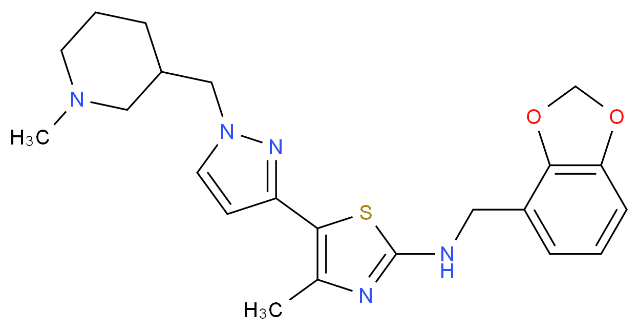 N-(1,3-benzodioxol-4-ylmethyl)-4-methyl-5-{1-[(1-methyl-3-piperidinyl)methyl]-1H-pyrazol-3-yl}-1,3-thiazol-2-amine_Molecular_structure_CAS_)