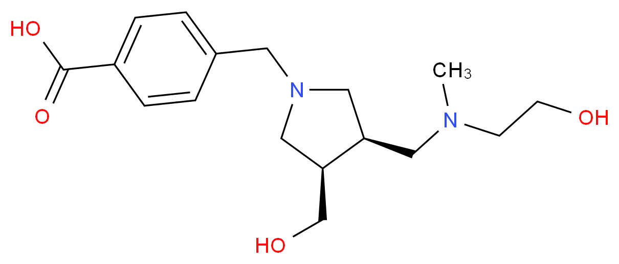 4-{[(3R*,4R*)-3-{[(2-hydroxyethyl)(methyl)amino]methyl}-4-(hydroxymethyl)pyrrolidin-1-yl]methyl}benzoic acid_Molecular_structure_CAS_)