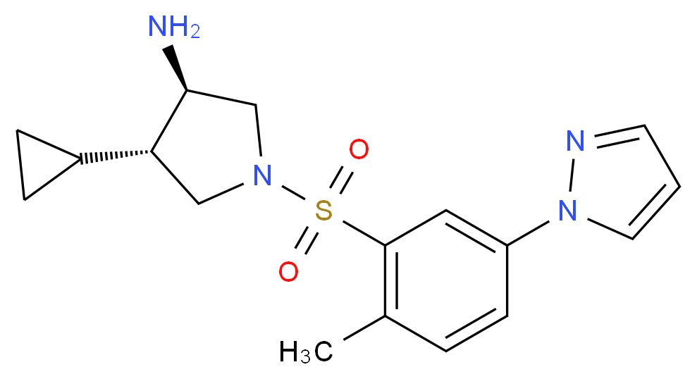 (3R*,4S*)-4-cyclopropyl-1-{[2-methyl-5-(1H-pyrazol-1-yl)phenyl]sulfonyl}pyrrolidin-3-amine_Molecular_structure_CAS_)