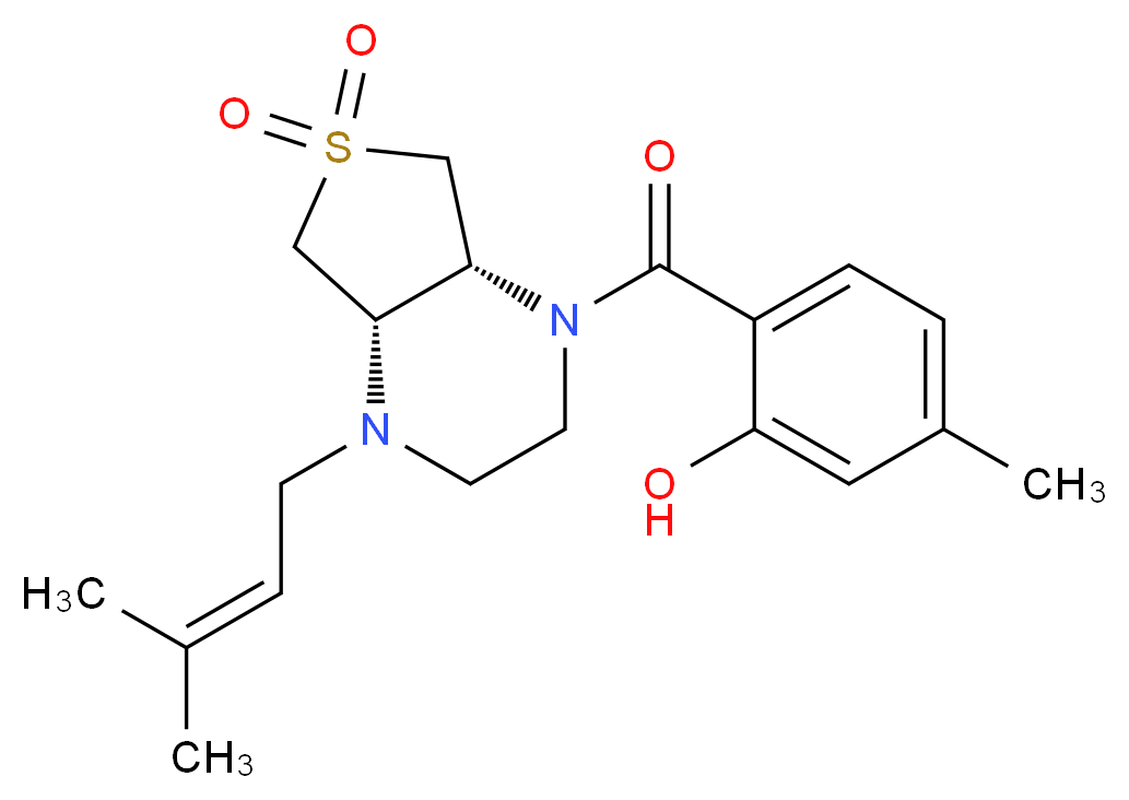 5-methyl-2-{[(4aS*,7aR*)-4-(3-methyl-2-buten-1-yl)-6,6-dioxidohexahydrothieno[3,4-b]pyrazin-1(2H)-yl]carbonyl}phenol_Molecular_structure_CAS_)