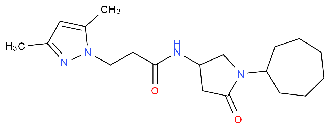 N-(1-cycloheptyl-5-oxo-3-pyrrolidinyl)-3-(3,5-dimethyl-1H-pyrazol-1-yl)propanamide_Molecular_structure_CAS_)