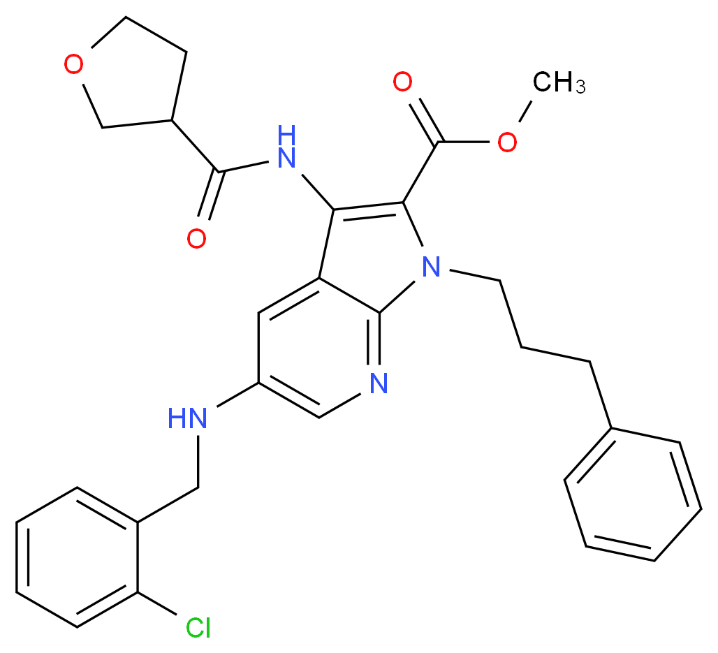 methyl 5-[(2-chlorobenzyl)amino]-1-(3-phenylpropyl)-3-[(tetrahydro-3-furanylcarbonyl)amino]-1H-pyrrolo[2,3-b]pyridine-2-carboxylate_Molecular_structure_CAS_)