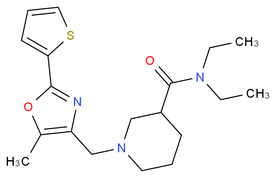 N,N-diethyl-1-{[5-methyl-2-(2-thienyl)-1,3-oxazol-4-yl]methyl}-3-piperidinecarboxamide_Molecular_structure_CAS_)