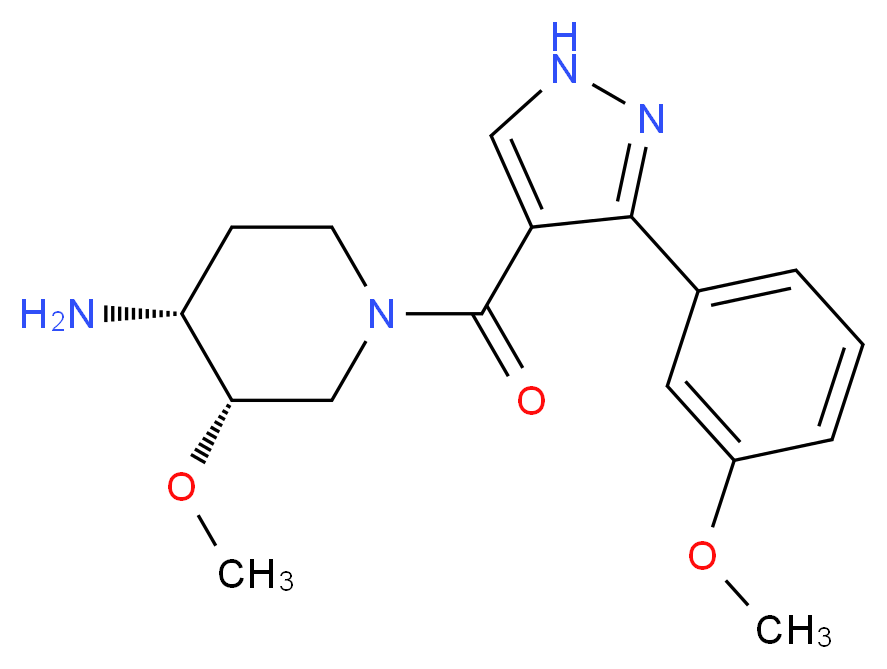 (3S*,4R*)-3-methoxy-1-{[3-(3-methoxyphenyl)-1H-pyrazol-4-yl]carbonyl}piperidin-4-amine_Molecular_structure_CAS_)