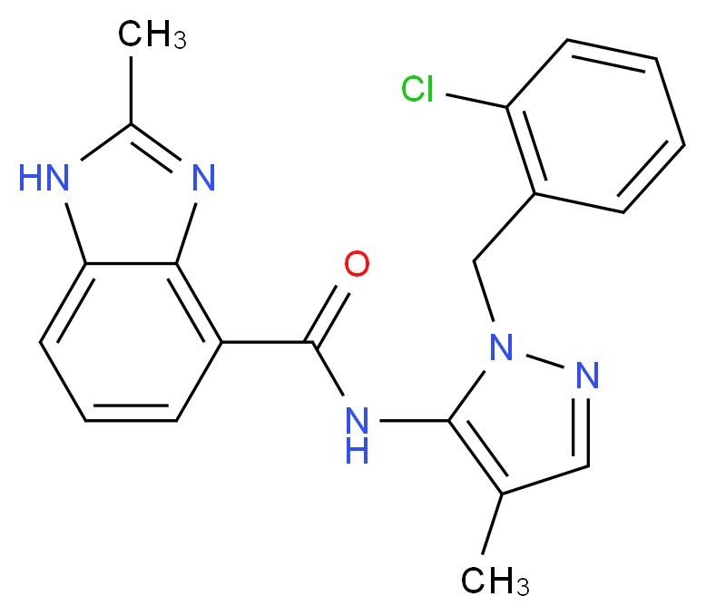 N-[1-(2-chlorobenzyl)-4-methyl-1H-pyrazol-5-yl]-2-methyl-1H-benzimidazole-4-carboxamide_Molecular_structure_CAS_)