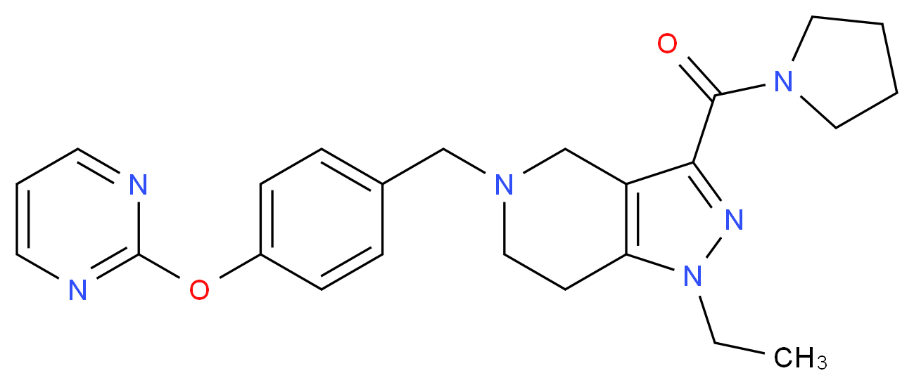 1-ethyl-5-[4-(2-pyrimidinyloxy)benzyl]-3-(1-pyrrolidinylcarbonyl)-4,5,6,7-tetrahydro-1H-pyrazolo[4,3-c]pyridine_Molecular_structure_CAS_)