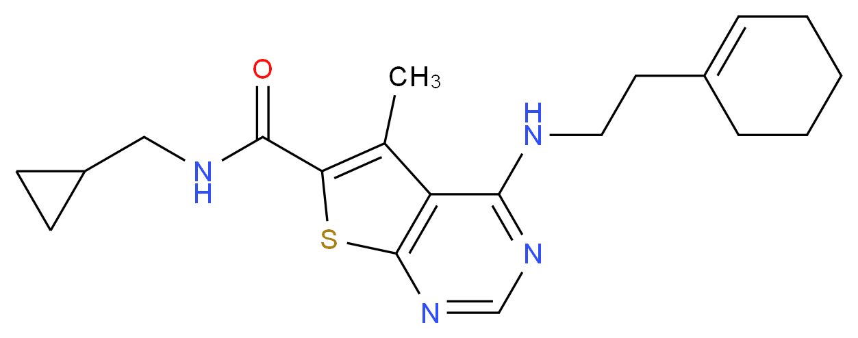 4-{[2-(1-cyclohexen-1-yl)ethyl]amino}-N-(cyclopropylmethyl)-5-methylthieno[2,3-d]pyrimidine-6-carboxamide_Molecular_structure_CAS_)