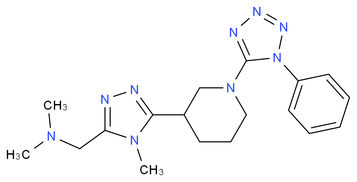 N,N-dimethyl-1-{4-methyl-5-[1-(1-phenyl-1H-tetrazol-5-yl)piperidin-3-yl]-4H-1,2,4-triazol-3-yl}methanamine_Molecular_structure_CAS_)
