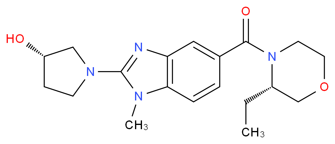 (3S)-1-(5-{[(3S)-3-ethylmorpholin-4-yl]carbonyl}-1-methyl-1H-benzimidazol-2-yl)pyrrolidin-3-ol_Molecular_structure_CAS_)