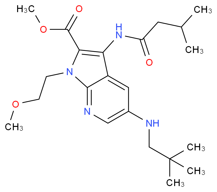 methyl 5-[(2,2-dimethylpropyl)amino]-1-(2-methoxyethyl)-3-[(3-methylbutanoyl)amino]-1H-pyrrolo[2,3-b]pyridine-2-carboxylate_Molecular_structure_CAS_)