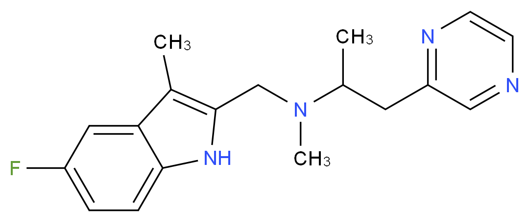 N-[(5-fluoro-3-methyl-1H-indol-2-yl)methyl]-N-methyl-1-pyrazin-2-ylpropan-2-amine_Molecular_structure_CAS_)