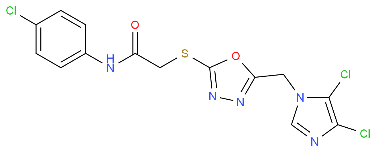 N1-(4-chlorophenyl)-2-({5-[(4,5-dichloro-1H-imidazol-1-yl)methyl]-1,3,4-oxadiazol-2-yl}thio)acetamide_Molecular_structure_CAS_)