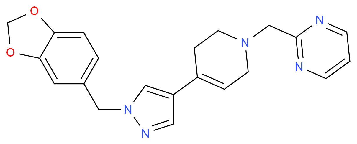 2-{[4-[1-(1,3-benzodioxol-5-ylmethyl)-1H-pyrazol-4-yl]-3,6-dihydropyridin-1(2H)-yl]methyl}pyrimidine_Molecular_structure_CAS_)