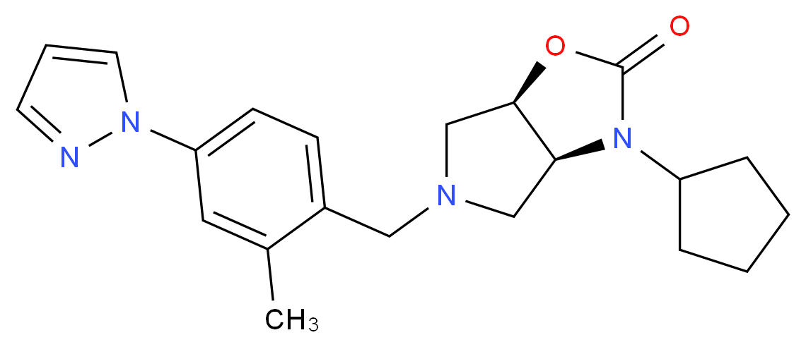 (3aS*,6aR*)-3-cyclopentyl-5-[2-methyl-4-(1H-pyrazol-1-yl)benzyl]hexahydro-2H-pyrrolo[3,4-d][1,3]oxazol-2-one_Molecular_structure_CAS_)