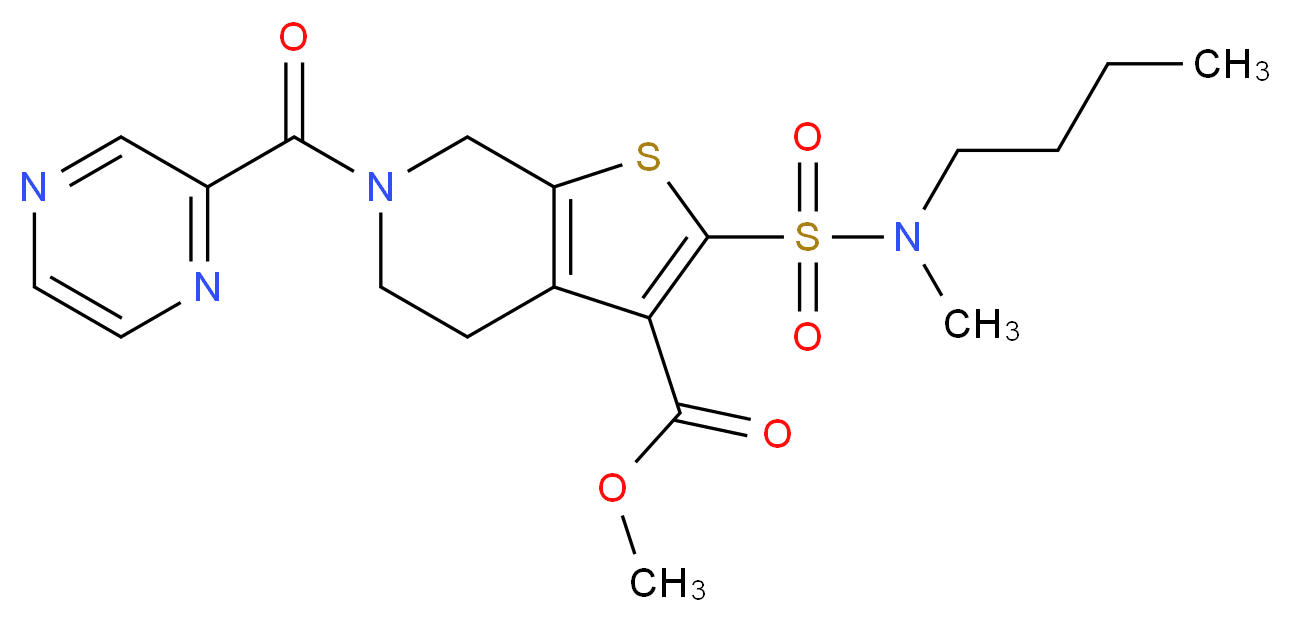 methyl 2-{[butyl(methyl)amino]sulfonyl}-6-(2-pyrazinylcarbonyl)-4,5,6,7-tetrahydrothieno[2,3-c]pyridine-3-carboxylate_Molecular_structure_CAS_)