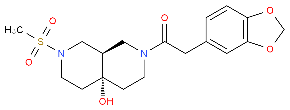 (4aR*,8aR*)-2-(1,3-benzodioxol-5-ylacetyl)-7-(methylsulfonyl)octahydro-2,7-naphthyridin-4a(2H)-ol_Molecular_structure_CAS_)