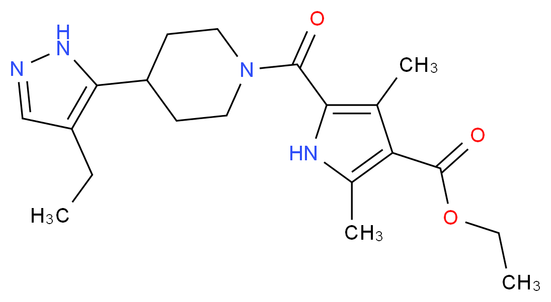 ethyl 5-{[4-(4-ethyl-1H-pyrazol-5-yl)piperidin-1-yl]carbonyl}-2,4-dimethyl-1H-pyrrole-3-carboxylate_Molecular_structure_CAS_)
