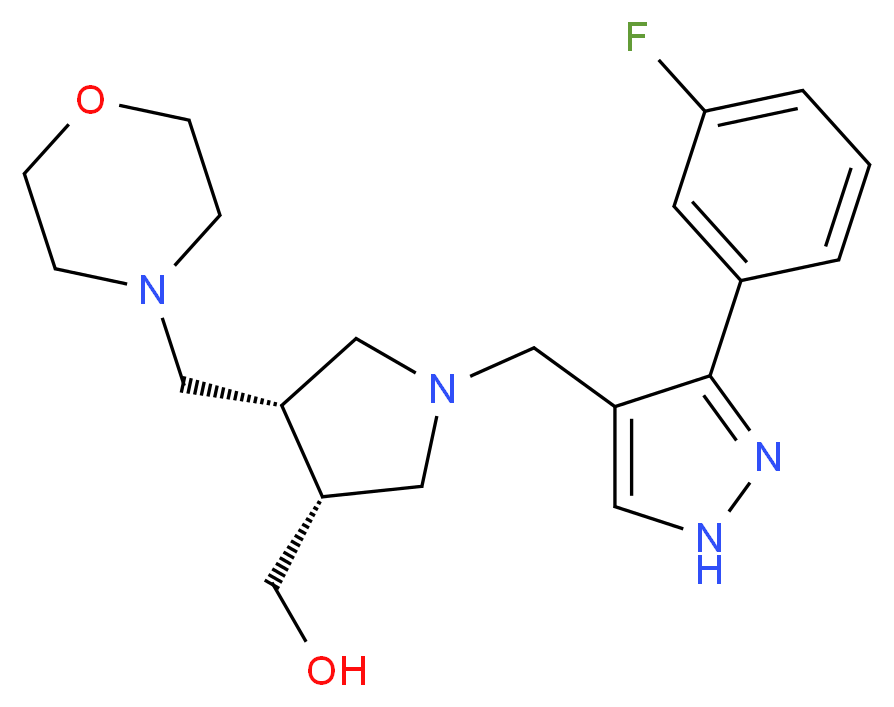 [(3R*,4S*)-1-{[3-(3-fluorophenyl)-1H-pyrazol-4-yl]methyl}-4-(morpholin-4-ylmethyl)pyrrolidin-3-yl]methanol_Molecular_structure_CAS_)