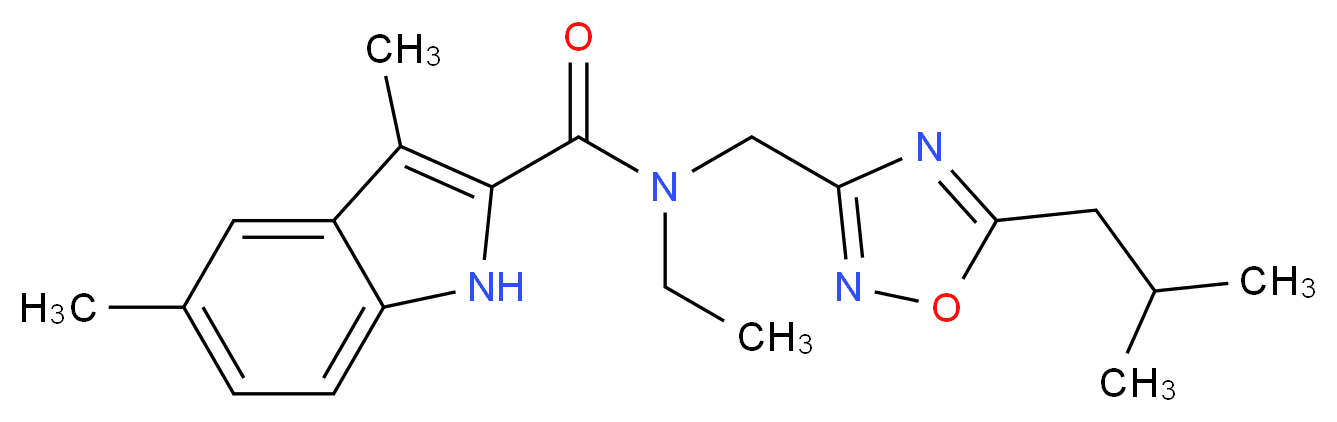 N-ethyl-N-[(5-isobutyl-1,2,4-oxadiazol-3-yl)methyl]-3,5-dimethyl-1H-indole-2-carboxamide_Molecular_structure_CAS_)