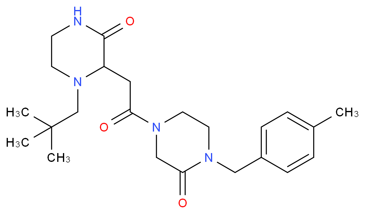 4-{[1-(2,2-dimethylpropyl)-3-oxo-2-piperazinyl]acetyl}-1-(4-methylbenzyl)-2-piperazinone_Molecular_structure_CAS_)