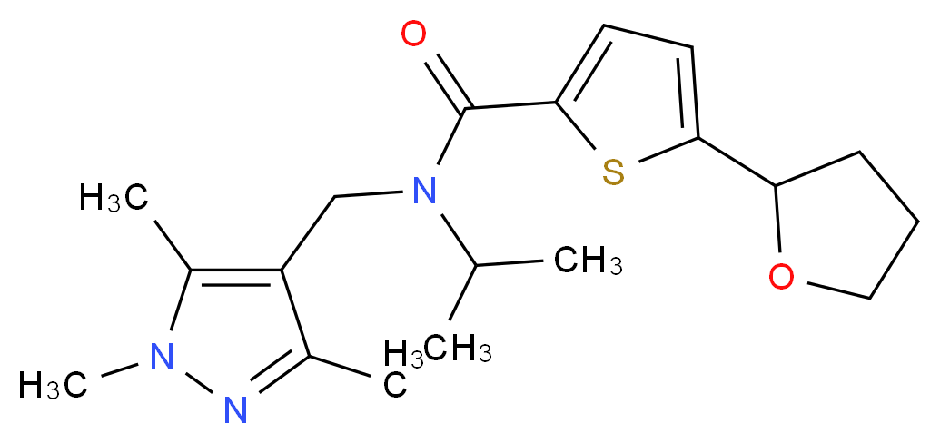 N-isopropyl-5-(tetrahydrofuran-2-yl)-N-[(1,3,5-trimethyl-1H-pyrazol-4-yl)methyl]thiophene-2-carboxamide_Molecular_structure_CAS_)