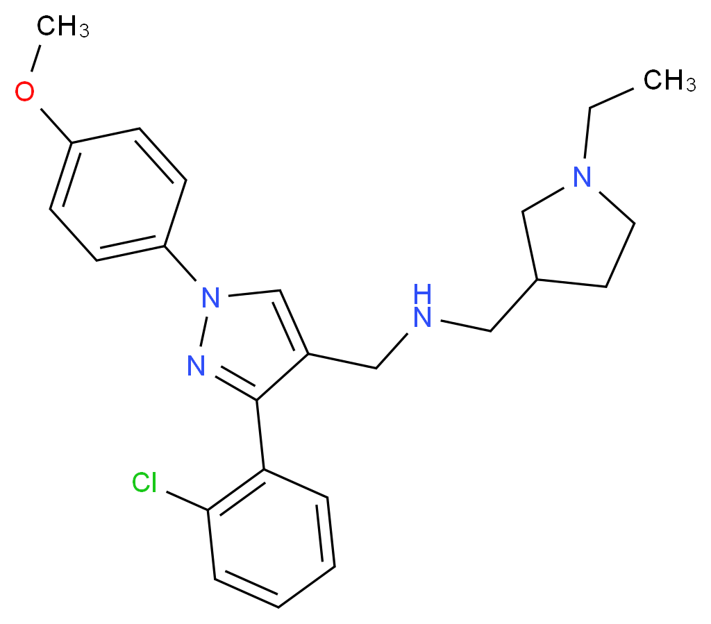 1-[3-(2-chlorophenyl)-1-(4-methoxyphenyl)-1H-pyrazol-4-yl]-N-[(1-ethyl-3-pyrrolidinyl)methyl]methanamine_Molecular_structure_CAS_)