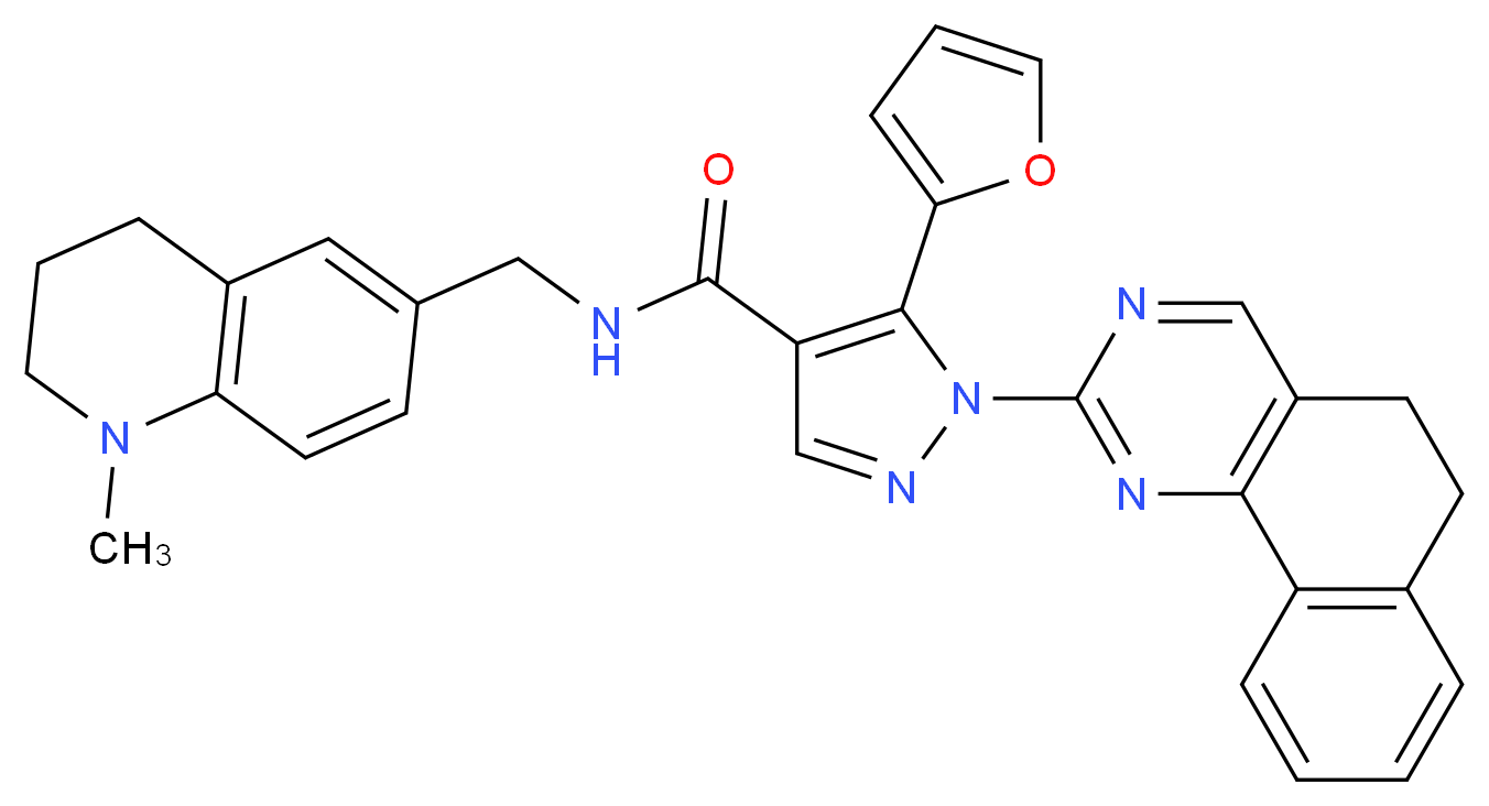 1-(5,6-dihydrobenzo[h]quinazolin-2-yl)-5-(2-furyl)-N-[(1-methyl-1,2,3,4-tetrahydro-6-quinolinyl)methyl]-1H-pyrazole-4-carboxamide_Molecular_structure_CAS_)