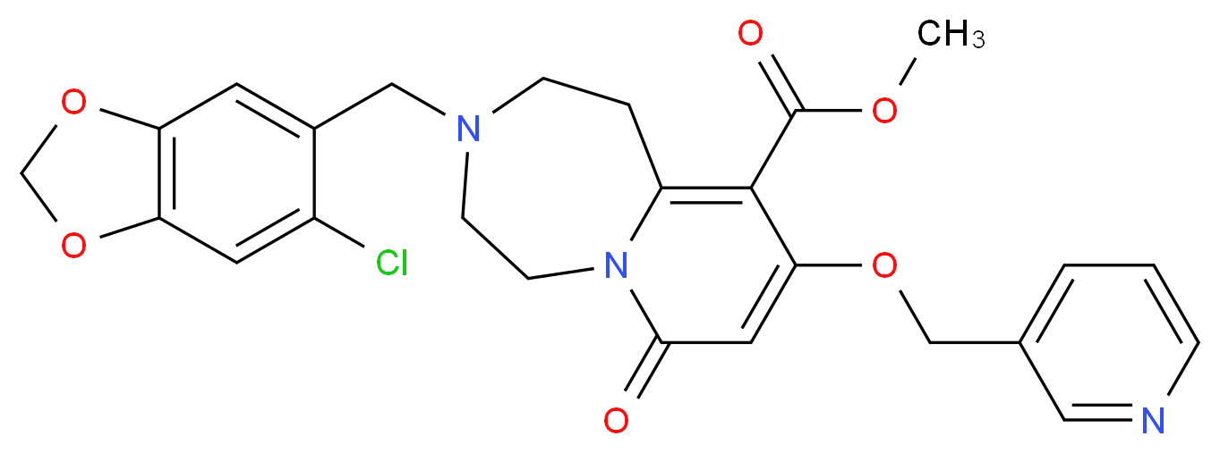 methyl 3-[(6-chloro-1,3-benzodioxol-5-yl)methyl]-7-oxo-9-(3-pyridinylmethoxy)-1,2,3,4,5,7-hexahydropyrido[1,2-d][1,4]diazepine-10-carboxylate_Molecular_structure_CAS_)