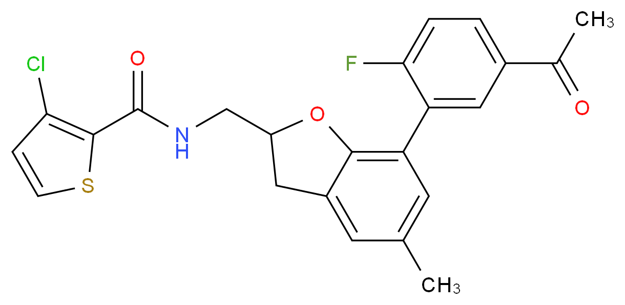 N-{[7-(5-acetyl-2-fluorophenyl)-5-methyl-2,3-dihydro-1-benzofuran-2-yl]methyl}-3-chloro-2-thiophenecarboxamide_Molecular_structure_CAS_)