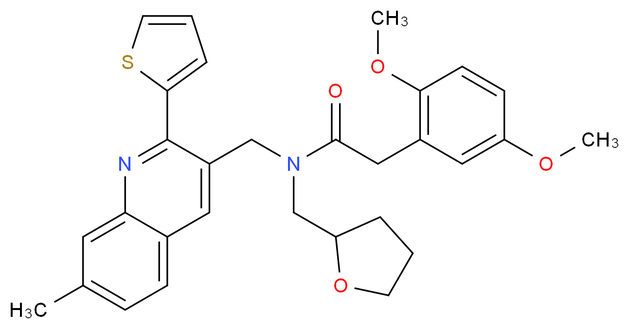 2-(2,5-dimethoxyphenyl)-N-{[7-methyl-2-(2-thienyl)-3-quinolinyl]methyl}-N-(tetrahydro-2-furanylmethyl)acetamide_Molecular_structure_CAS_)