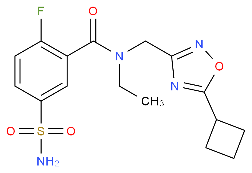 5-(aminosulfonyl)-N-[(5-cyclobutyl-1,2,4-oxadiazol-3-yl)methyl]-N-ethyl-2-fluorobenzamide_Molecular_structure_CAS_)