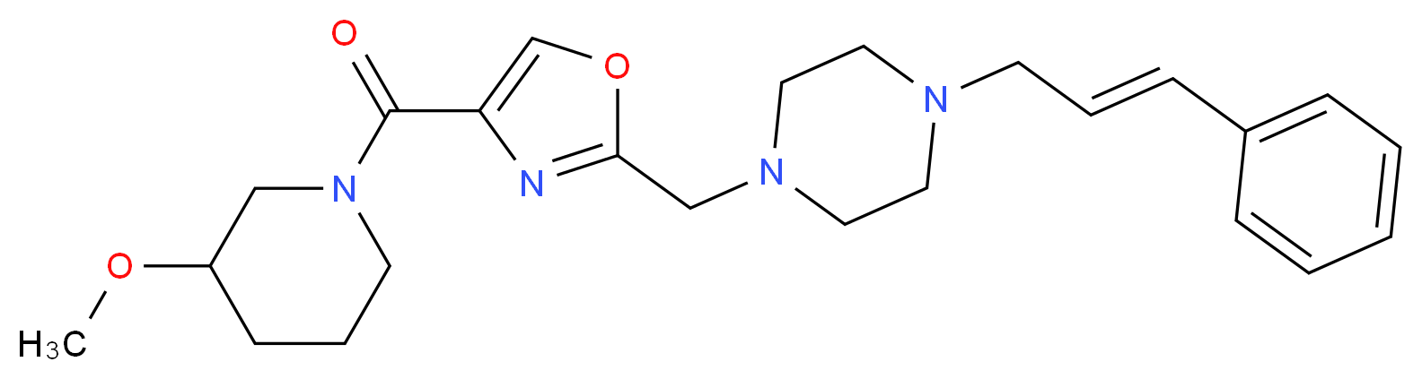 1-({4-[(3-methoxy-1-piperidinyl)carbonyl]-1,3-oxazol-2-yl}methyl)-4-[(2E)-3-phenyl-2-propen-1-yl]piperazine_Molecular_structure_CAS_)