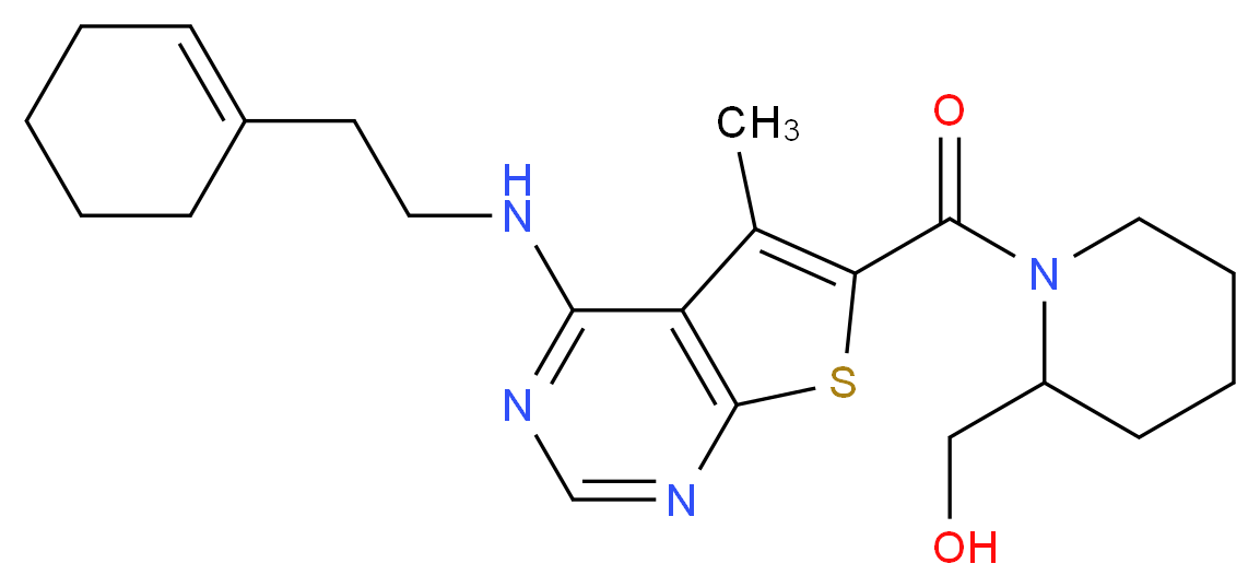 {1-[(4-{[2-(1-cyclohexen-1-yl)ethyl]amino}-5-methylthieno[2,3-d]pyrimidin-6-yl)carbonyl]-2-piperidinyl}methanol_Molecular_structure_CAS_)