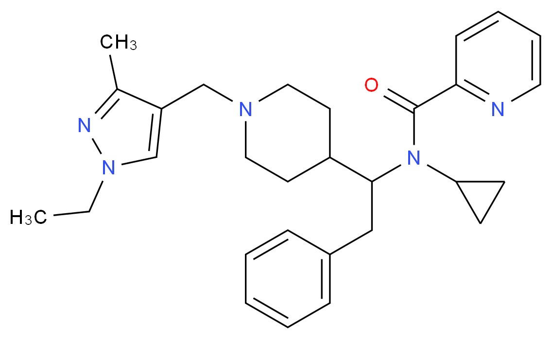 N-cyclopropyl-N-(1-{1-[(1-ethyl-3-methyl-1H-pyrazol-4-yl)methyl]-4-piperidinyl}-2-phenylethyl)-2-pyridinecarboxamide_Molecular_structure_CAS_)