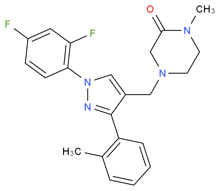 4-{[1-(2,4-difluorophenyl)-3-(2-methylphenyl)-1H-pyrazol-4-yl]methyl}-1-methyl-2-piperazinone_Molecular_structure_CAS_)