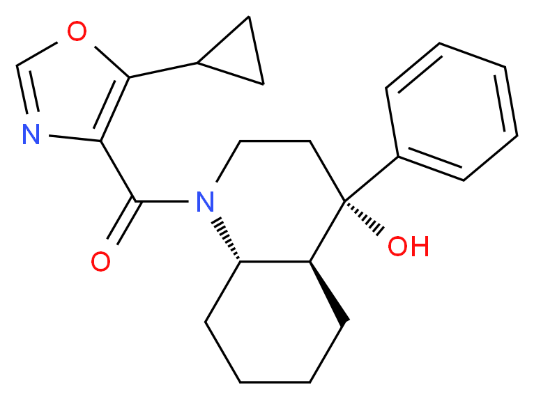 (4S*,4aS*,8aS*)-1-[(5-cyclopropyl-1,3-oxazol-4-yl)carbonyl]-4-phenyldecahydro-4-quinolinol_Molecular_structure_CAS_)