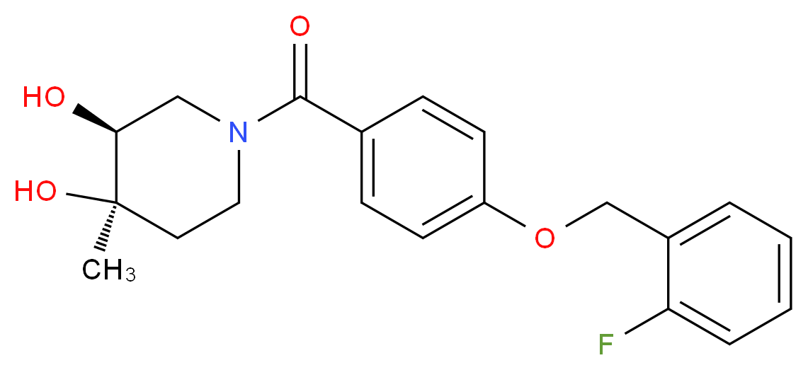 (3S*,4R*)-1-{4-[(2-fluorobenzyl)oxy]benzoyl}-4-methylpiperidine-3,4-diol_Molecular_structure_CAS_)