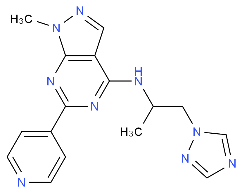 1-methyl-N-[1-methyl-2-(1H-1,2,4-triazol-1-yl)ethyl]-6-pyridin-4-yl-1H-pyrazolo[3,4-d]pyrimidin-4-amine_Molecular_structure_CAS_)