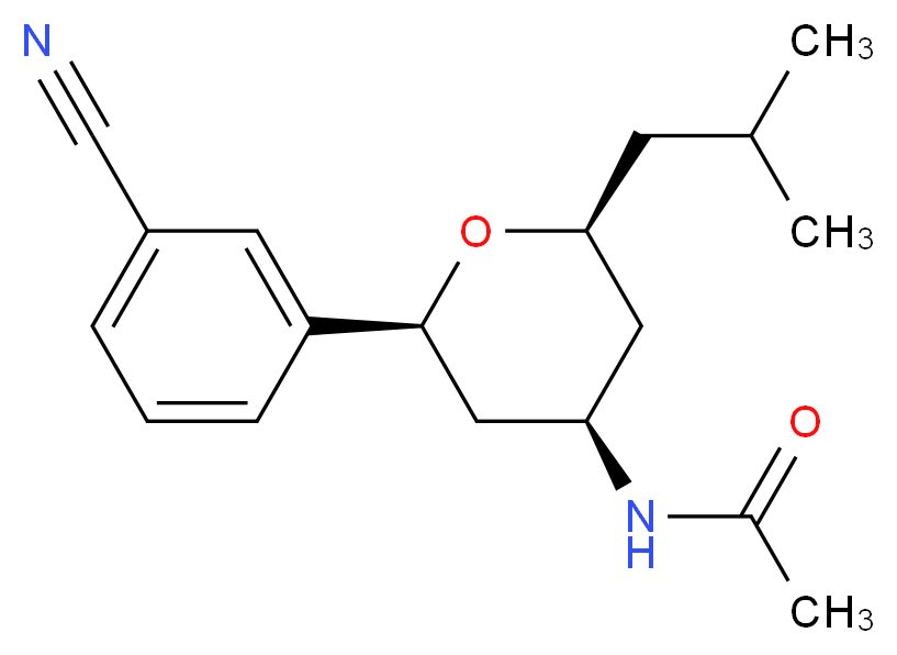 N-[(2S*,4R*,6S*)-2-(3-cyanophenyl)-6-isobutyltetrahydro-2H-pyran-4-yl]acetamide_Molecular_structure_CAS_)