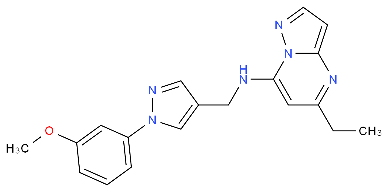 5-ethyl-N-{[1-(3-methoxyphenyl)-1H-pyrazol-4-yl]methyl}pyrazolo[1,5-a]pyrimidin-7-amine_Molecular_structure_CAS_)