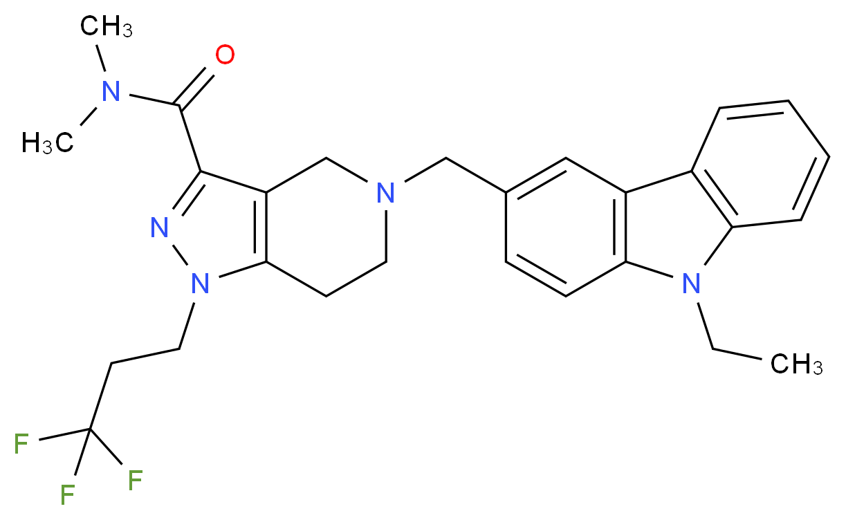 5-[(9-ethyl-9H-carbazol-3-yl)methyl]-N,N-dimethyl-1-(3,3,3-trifluoropropyl)-4,5,6,7-tetrahydro-1H-pyrazolo[4,3-c]pyridine-3-carboxamide_Molecular_structure_CAS_)
