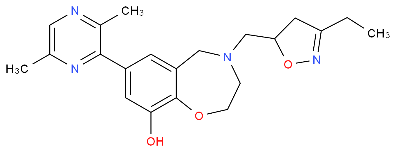 7-(3,6-dimethylpyrazin-2-yl)-4-[(3-ethyl-4,5-dihydroisoxazol-5-yl)methyl]-2,3,4,5-tetrahydro-1,4-benzoxazepin-9-ol_Molecular_structure_CAS_)