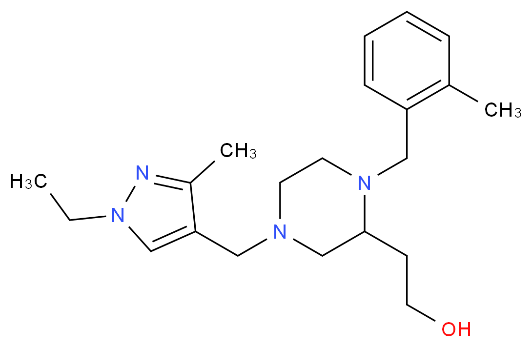 2-[4-[(1-ethyl-3-methyl-1H-pyrazol-4-yl)methyl]-1-(2-methylbenzyl)-2-piperazinyl]ethanol_Molecular_structure_CAS_)