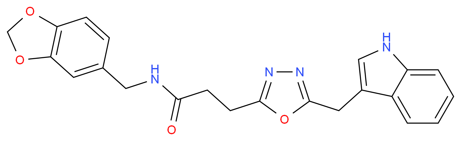 N-(1,3-benzodioxol-5-ylmethyl)-3-[5-(1H-indol-3-ylmethyl)-1,3,4-oxadiazol-2-yl]propanamide_Molecular_structure_CAS_)