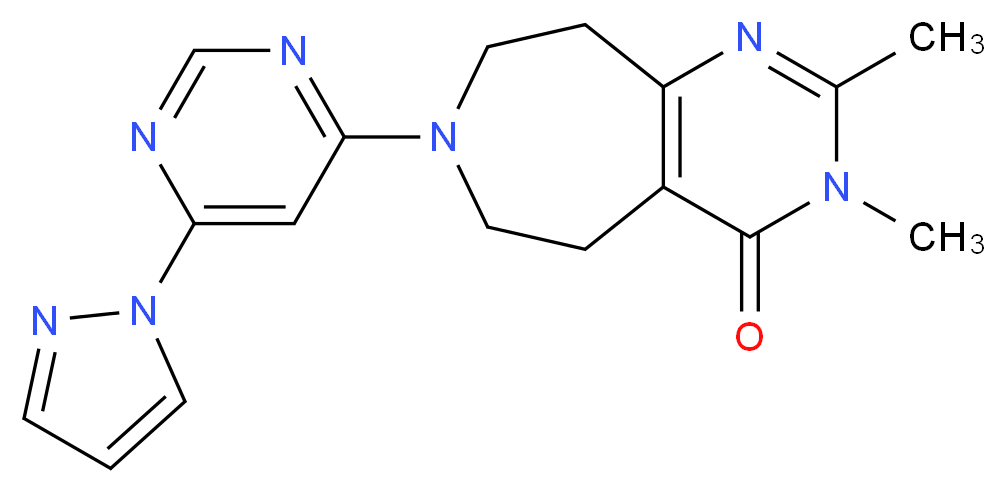 2,3-dimethyl-7-[6-(1H-pyrazol-1-yl)pyrimidin-4-yl]-3,5,6,7,8,9-hexahydro-4H-pyrimido[4,5-d]azepin-4-one_Molecular_structure_CAS_)